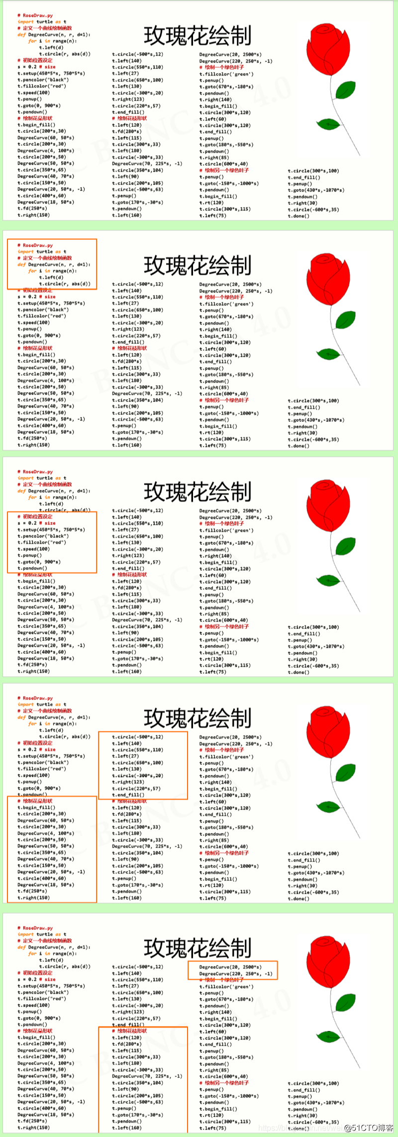 5 python 实例16-玫瑰花绘制