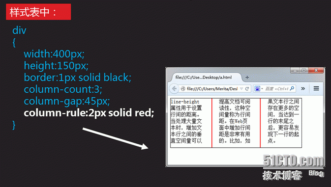 列规则     column-rule 属性规定列之间的宽度,样式和颜色