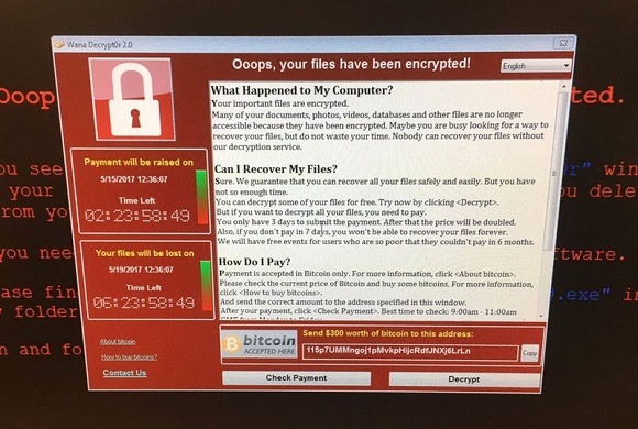 NHS电脑勒索软件遭遇攻击时的显示截图。来源：网络