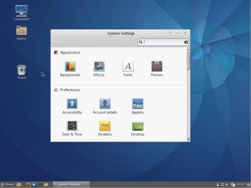Figure 1: The default Cinnamon desktop with the System Settings tool open.