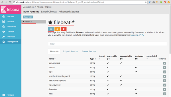 Filebeat index as default index on Kibana Dashboard