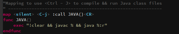 create function in vim for java