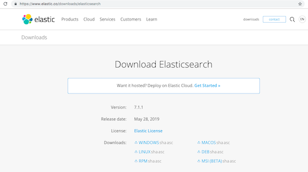 The Elasticsearch download page.