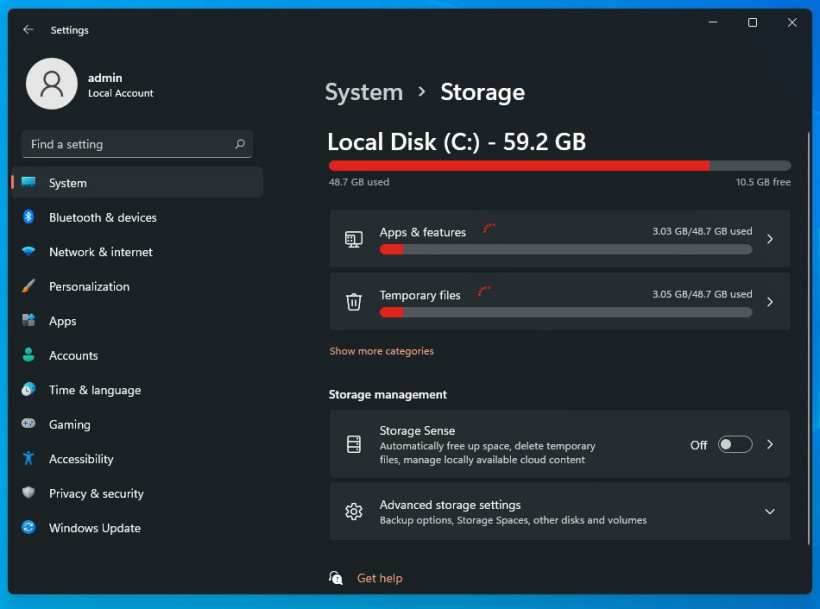 Windows 11 Storage Settings