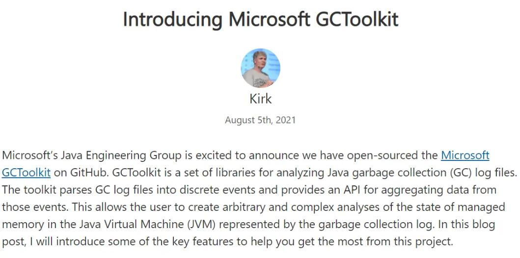 微软开源 GCToolkit，用于解析 GC 日志的工具