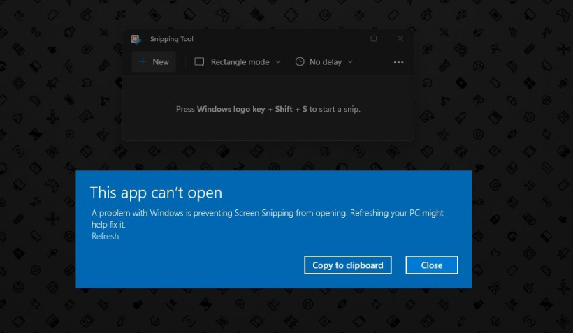 This App can't open Snipping Tool