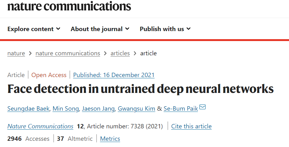 Nature子刊：未经训练的神经网络也可以进行人脸检测