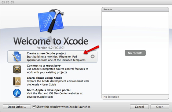 图2. Xcode欢迎屏幕 