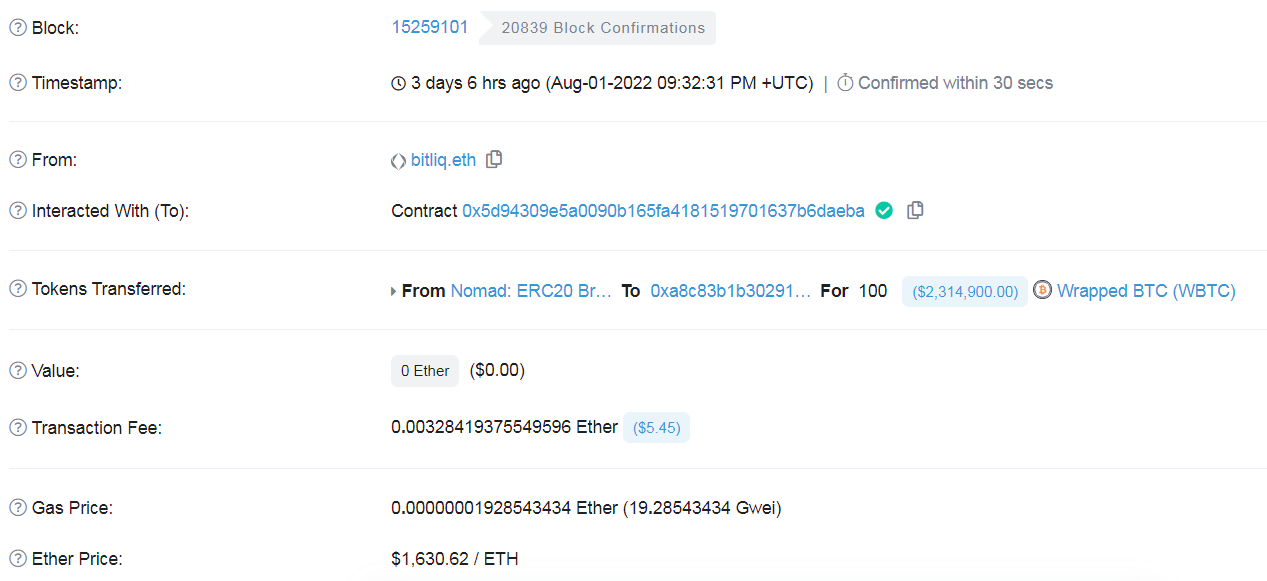 Nomad Bridge漏洞利用被窃取1.9亿美元