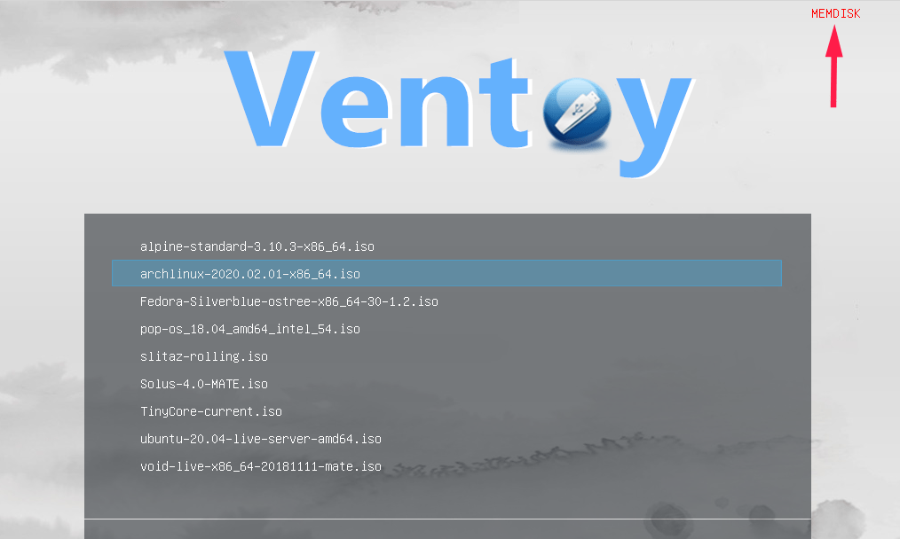 启用 Ventoy 的内存盘模式