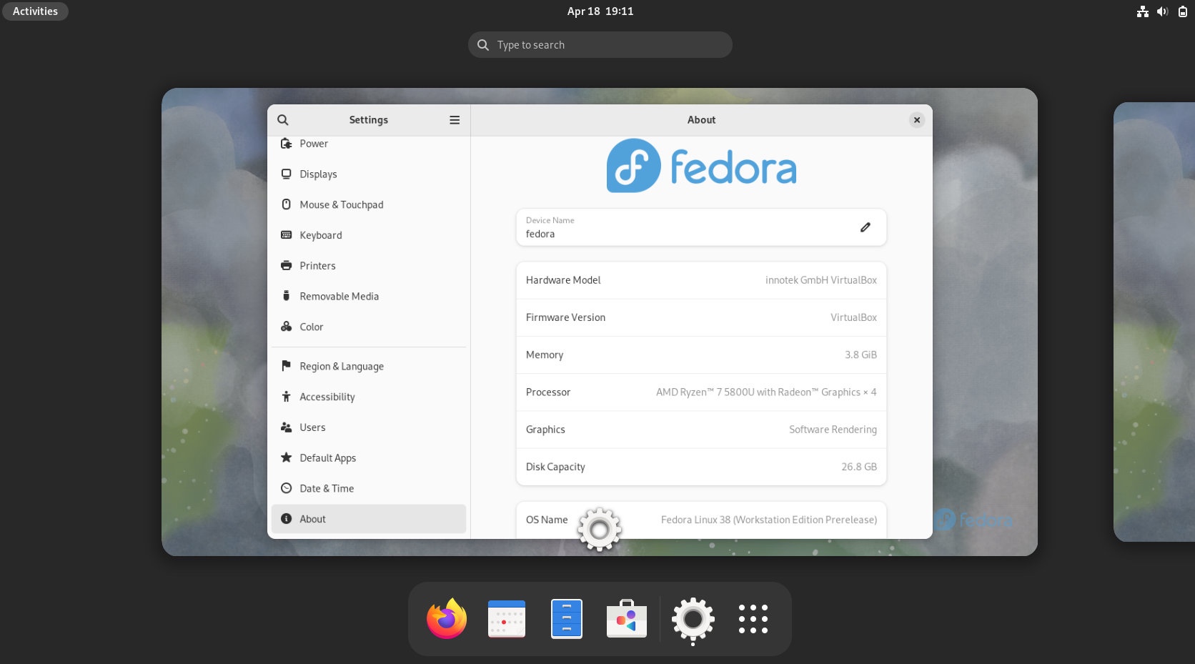 Fedora 38 工作站桌面