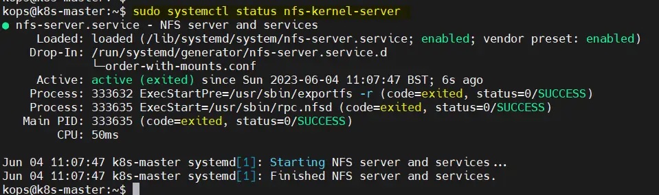 NFS-Service-Status-Kubernetes-Master-Ubuntu