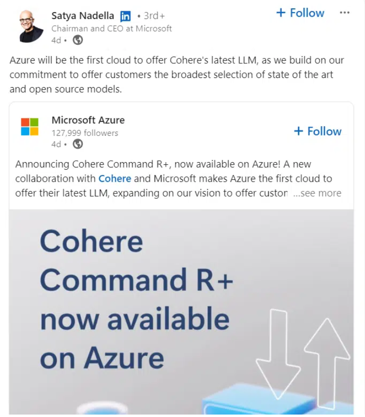 微软Azure宣布接入Cohere